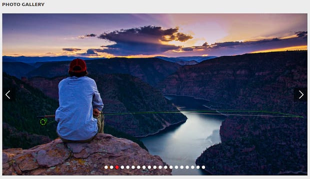 The photo gallery, showing a sunset over Flaming Gorge