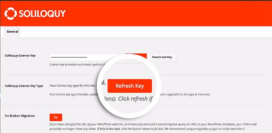 Select the Refresh Key button in the Soliloquy Settings screen once you've upgraded your license.