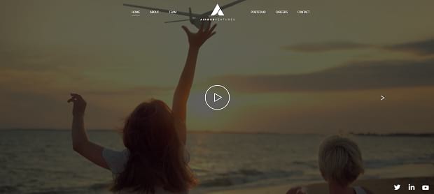 Airbus Ventures' video slider, showing two kinds on a beach waving at a plane as it takes off
