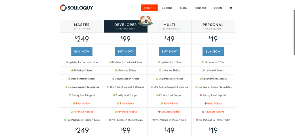 Soliloquy New Pricing Table