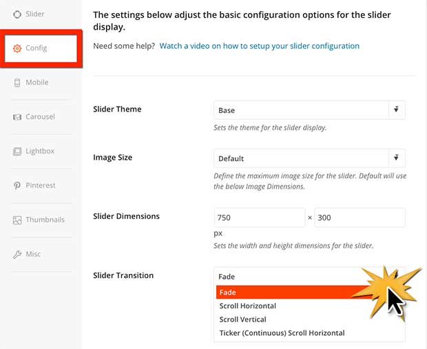 Configure WordPress slider transition effects