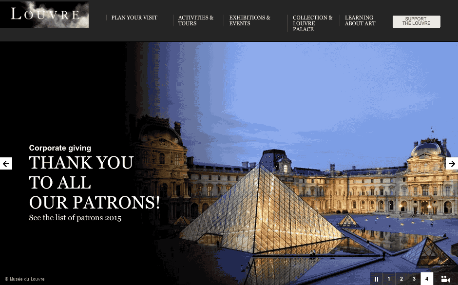 Louvre's slider with elegant navigation and photos of historic paintings