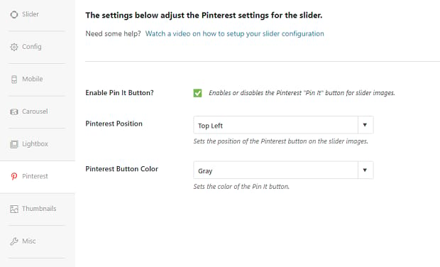 Pinterest addon settings in Soliloquy