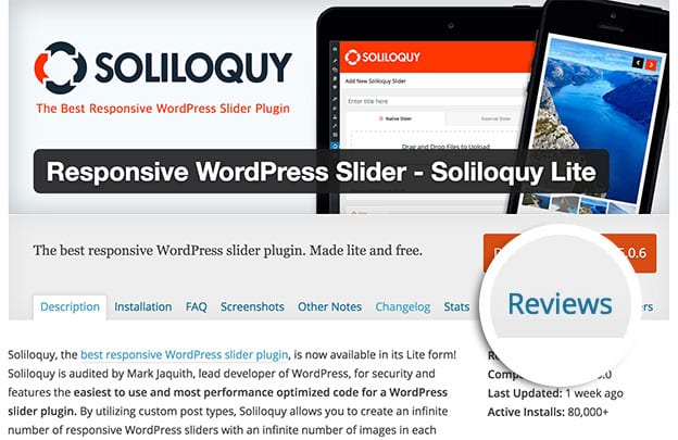 Navigate to the Reviews page for Soliloquy.