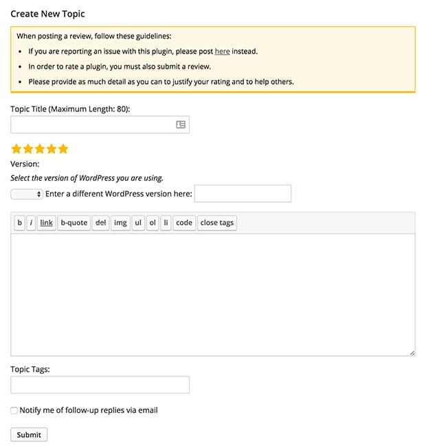 Once logged in you can leave a review using the form provided.
