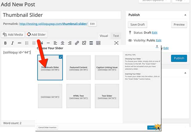 Add thumbnail slider to a post in WordPress