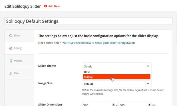 Editing the Default Slider