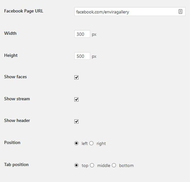 Facebook Slider Settings