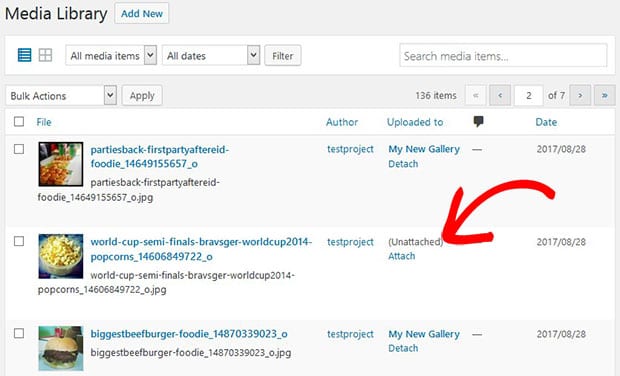 Unattached Images in WordPress