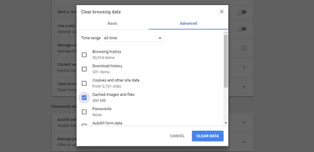 cached images and files