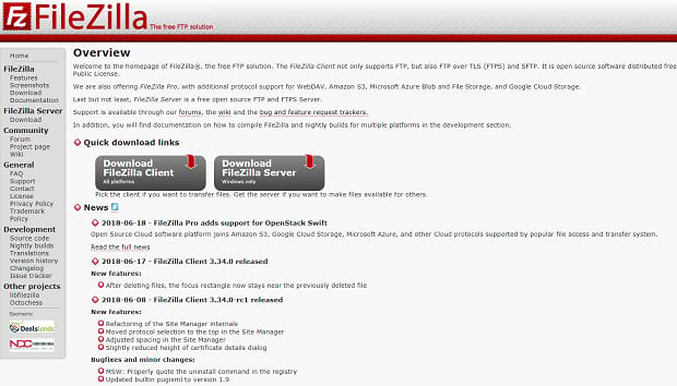 FileZilla download page 