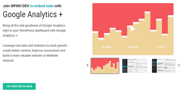 Google Analytics+ banner, showing a stylized traffic graph