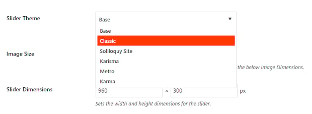 The dropdown box of slider theme options