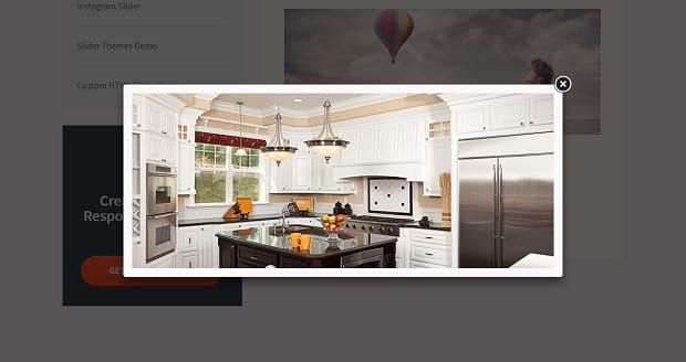 An example of the Soliloquy lightbox plugin, with an image of a nice kitchen in the lightbox