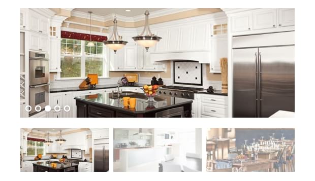 An example on the Soliloquy thumbnails addon, showing thumbnails of various kitchen and dinning areas