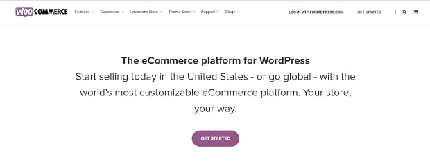 The simple, minimal WooCommerce Homepage, with a small blurb about the plugin