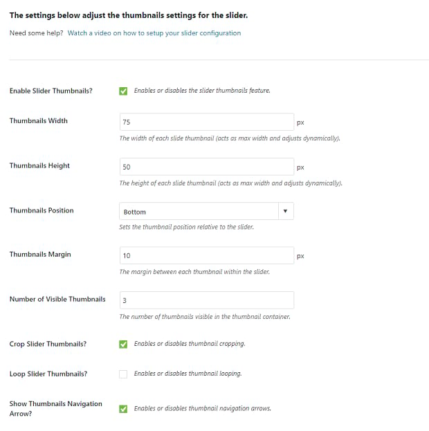 Soliloquy slider thumbnail settings page