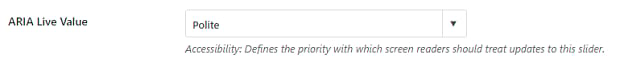 The ARIA Live Value settings box, set to Polite