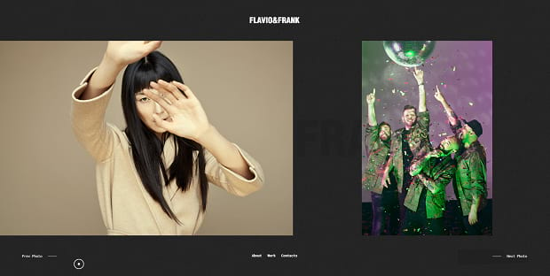 Flavio&Frank's homepage slider portfolio. It has a bold design with lots of navigation options