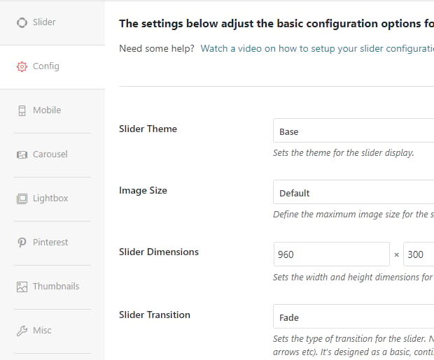 Some of the core settings of Soliloquy sliders