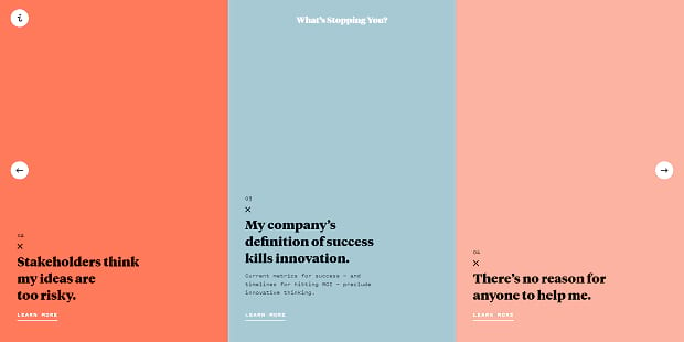 Innovation's full-width slider, with bright colors and a simple design