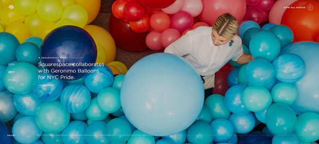 SquareSpace's full-width video slider, featuring brightly colored balls 