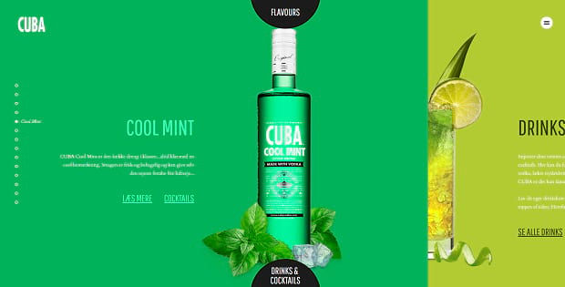 Cuba Vodka's double slider, featuring bright colors and images of their drinks