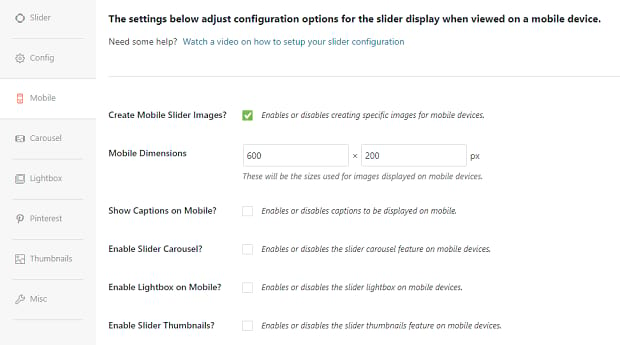 The Soliloquy mobile settings tab