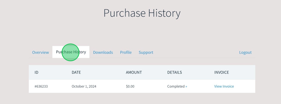 Click Purchase History Tab