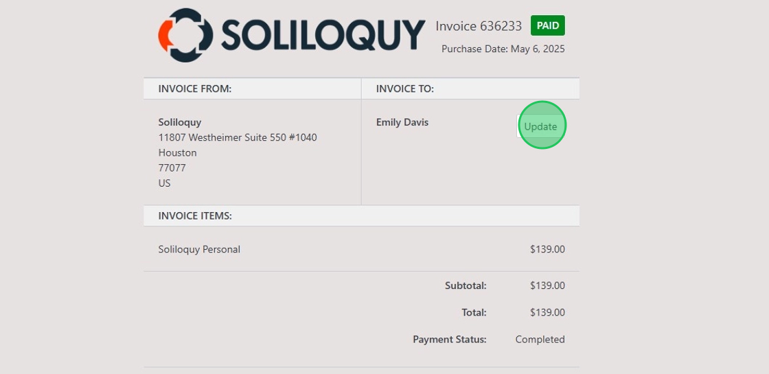 Click Update Invoice