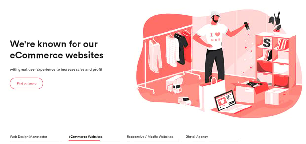 Made By Shape's homepage hero slider, with an illustration of a man working in a room