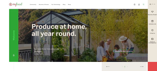 MyFood's homepage slider, with an image of a family planting a garden in their yard