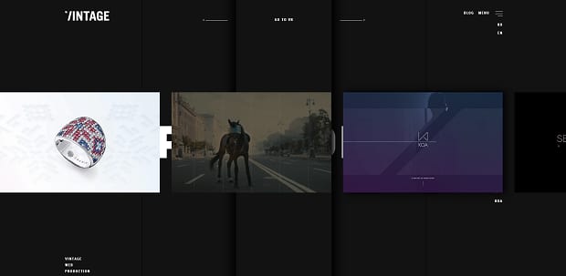 Vintage's homepage slider, with a dark theme and smaller image boxes