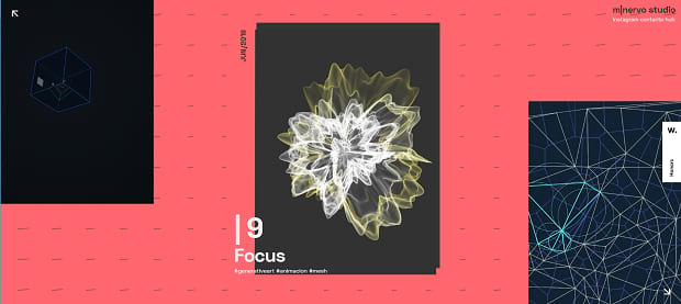 M|Nervo Studio's diagonal slider, with a red background and fractal patterns