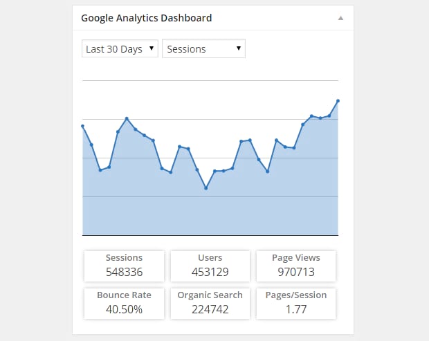 The Google Analytics dashboard, showing a graph of traffic over the past 30 days