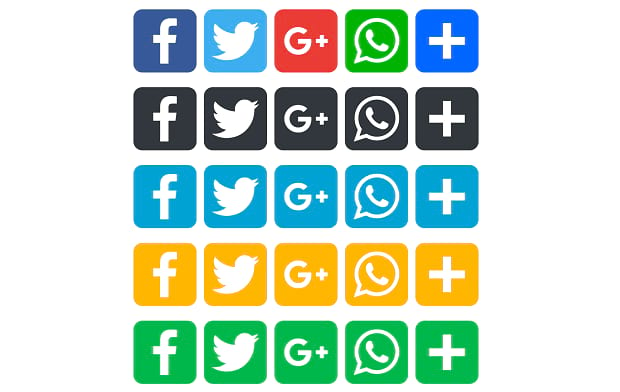 Rows of social media icons for various platforms in several different colors