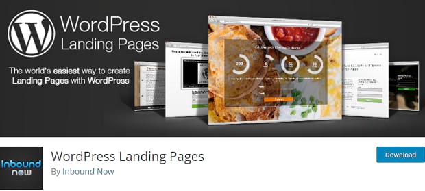 The WordPress Landing Pages banner, showing several example landing pages arranged on a grey background