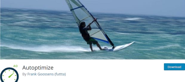 Autoptimize banner, with someone riding on a sailboat