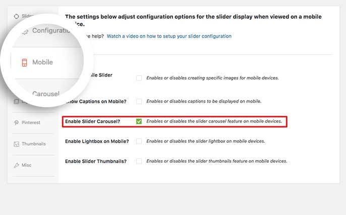 Click to the mobile tab to allow the carousel addon to be used on tablets and mobile devices