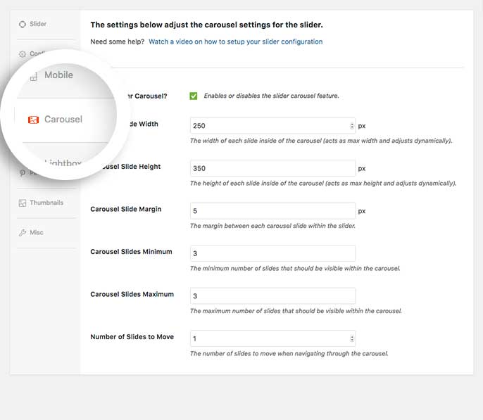 Click to enable the Carousel addon on your slider and set up your options
