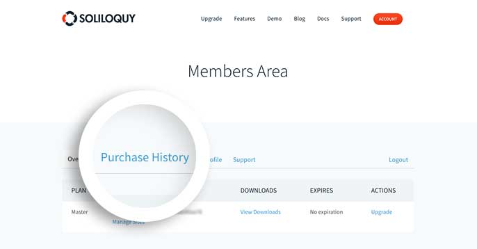 Log in to your account and click the Purchase History tab