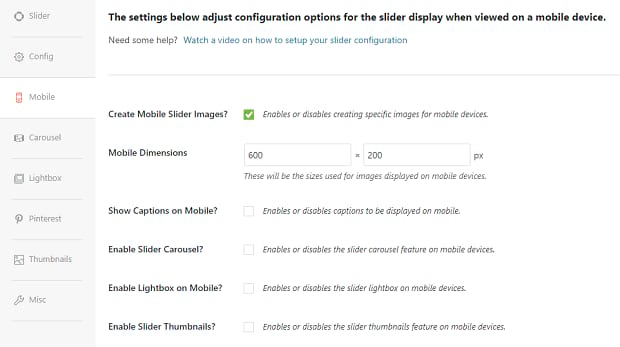 The mobile settings page for the Soliloquy plugin