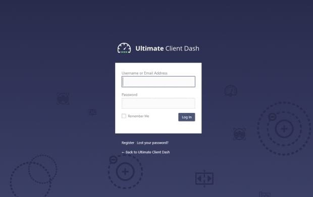 The login page for the Ultimate Client Dash plugin's WordPress dashboard