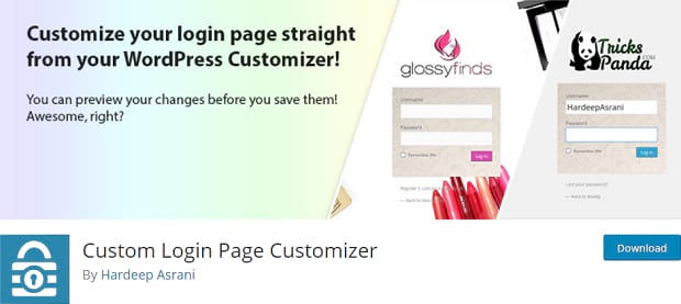 The Custom Login Page Customizer banner, showing a couple different customized login pages
