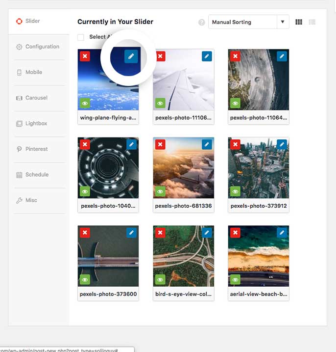 Click the blue pencil icon to edit the slider images and schedule each image