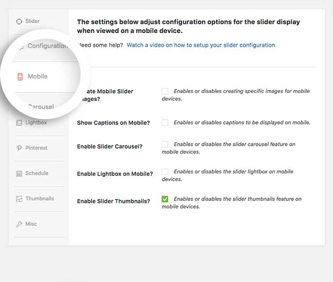 On the Mobile tab, click to enable the slider thumbnails there too