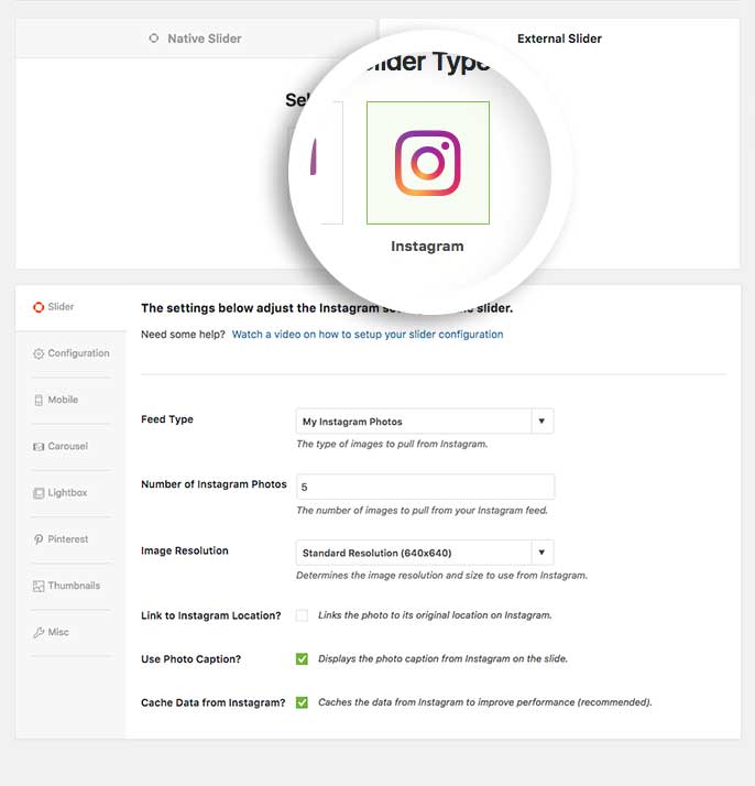 From the External Tab, choose the Instagram Icon