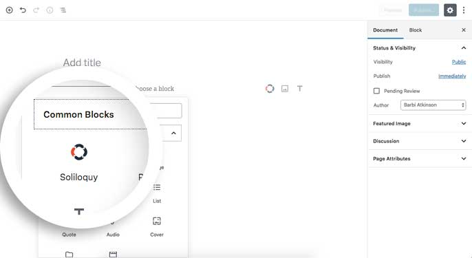 Add a Soliloquy block under the Common Blocks section