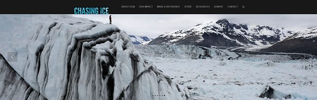 Chasing Ice's slider, showing someone standing on the top of a large snowy hill