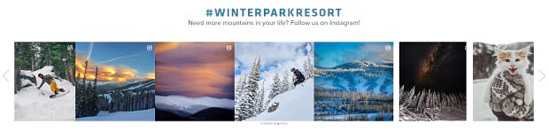 Winter Park Resort's slider, featuring a line-up of several snowy images